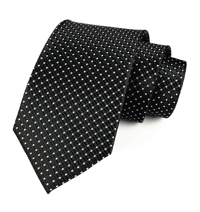 Elfeves Mens Black Silk Ties Micro Checkered Wedding Party Suit Microfiber Handmade Neckties - Image 1